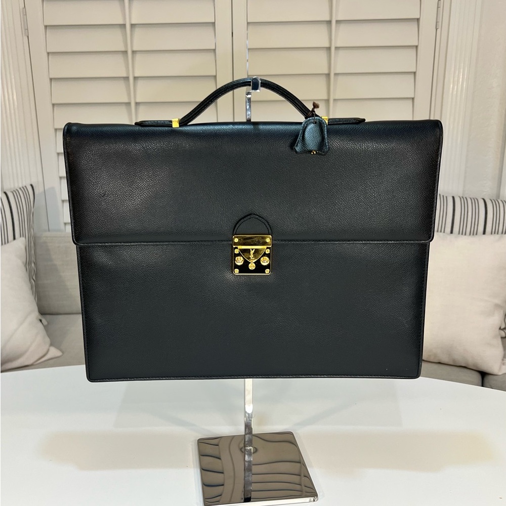 Elegant Black Yves Saint Laurent Leather Briefcase